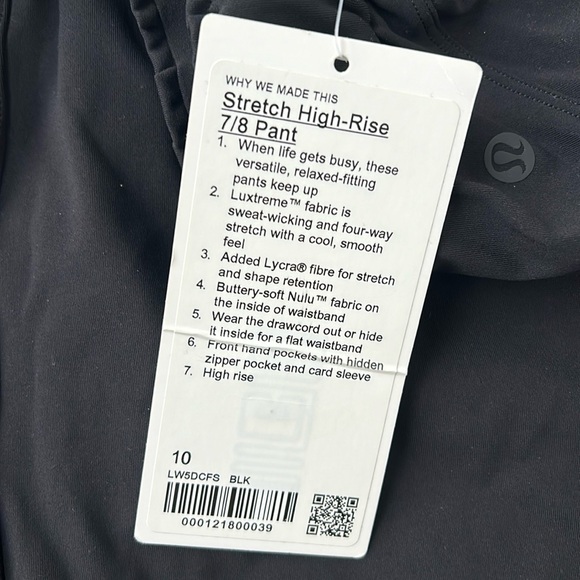 NWT! Lululemon Stretch High-Rise Pant 7/8 Length - Womens Size 10, Black - Picture 2 of 2